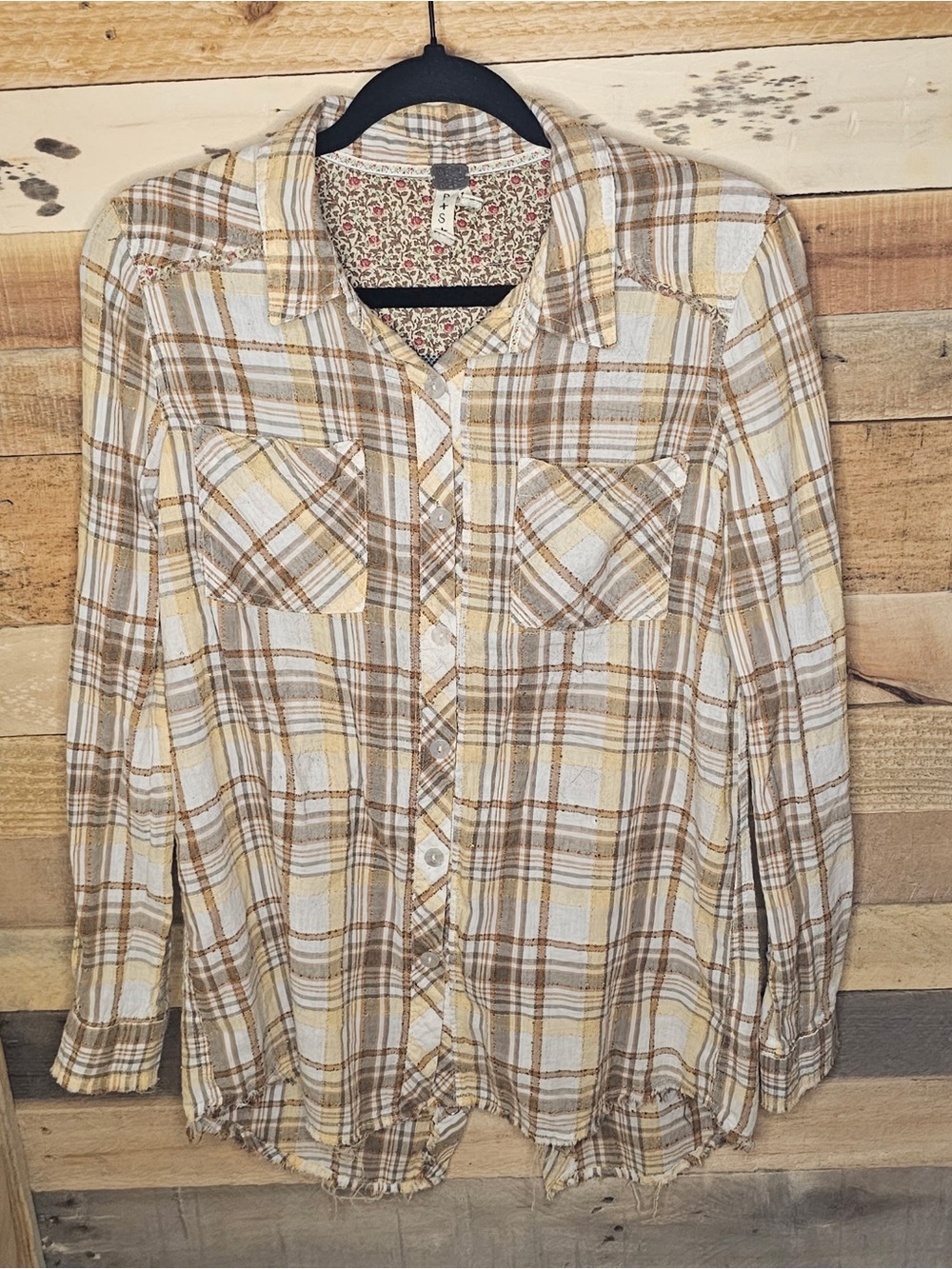 We the Free Button-Up Shirt in Cream and Brown